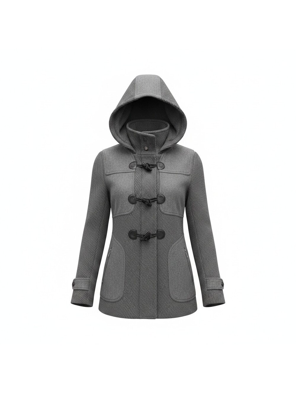 Kenneth Cole Reaction Gray Wool Blend Coat Women’s Size 14 Hooded Toggle Zip